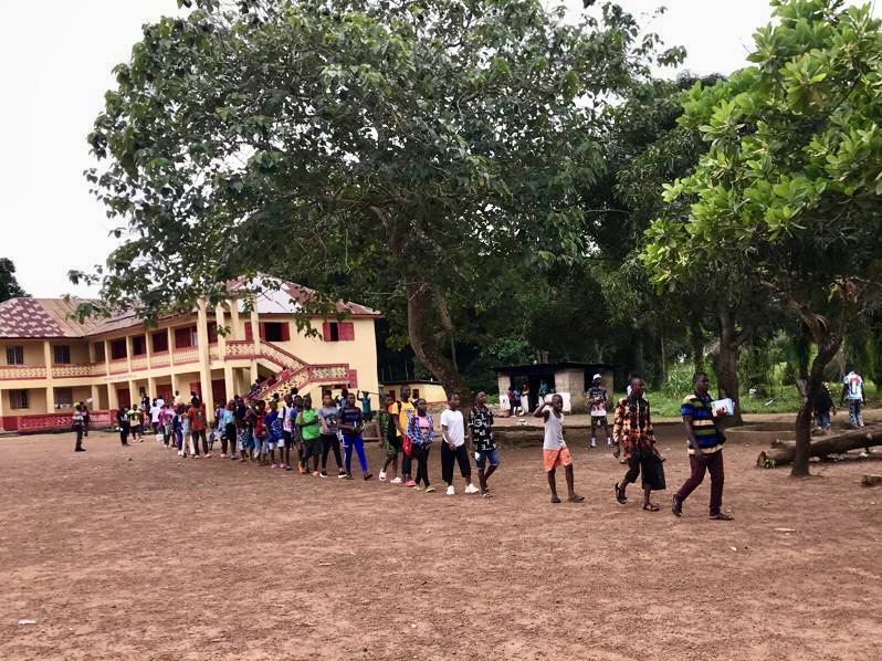 Students lining up to go into their tutor groups - September 2023